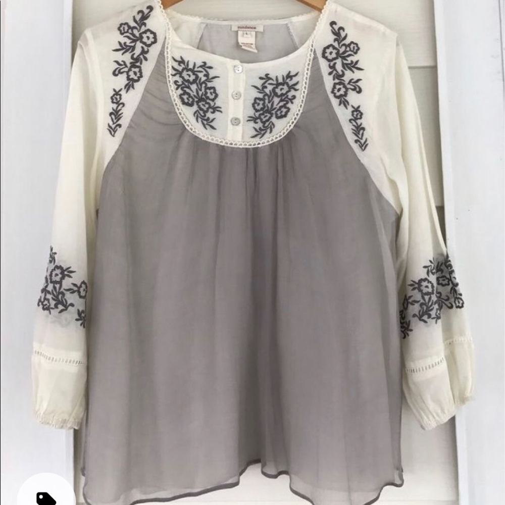 Sundance Silk Embroidered Peasant Blouse